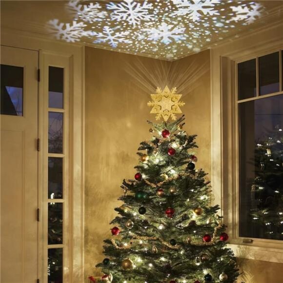 Christmas Tree Topper, 8" Gold Tree Star with Projector Lights 6-Pointed Lighted - Picture 2 of 8